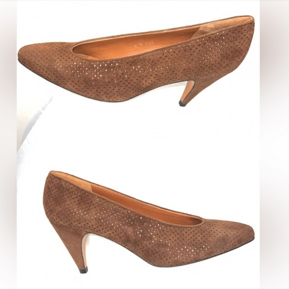NWOT! EVAN-PICONE RUST COLORED PERFORATED STYLE SUEDE HEELS - Picture 1 of 6